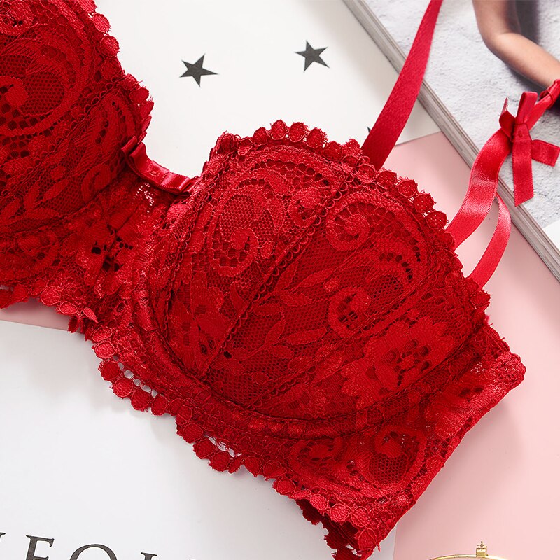 Lace Thin Section Sexy Lady Underwear Bra Set Half Cup Bra Red
