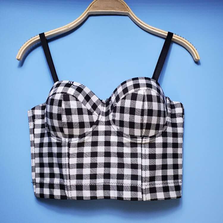 Vintage 2020 New Sexy Bustiers Gothic Plaid Printed Corset Top Overbust Corsets Women Sexy Goth Steampunk 3