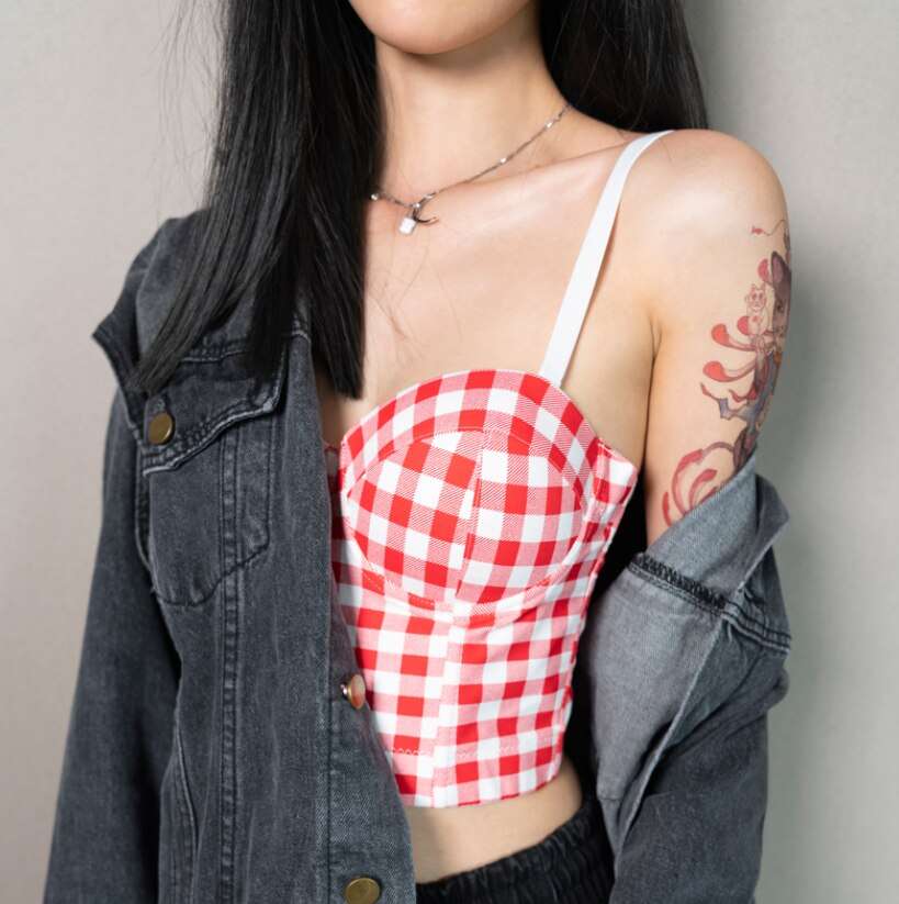 Vintage 2020 New Sexy Bustiers Gothic Plaid Printed Corset Top Overbust Corsets Women Sexy Goth Steampunk