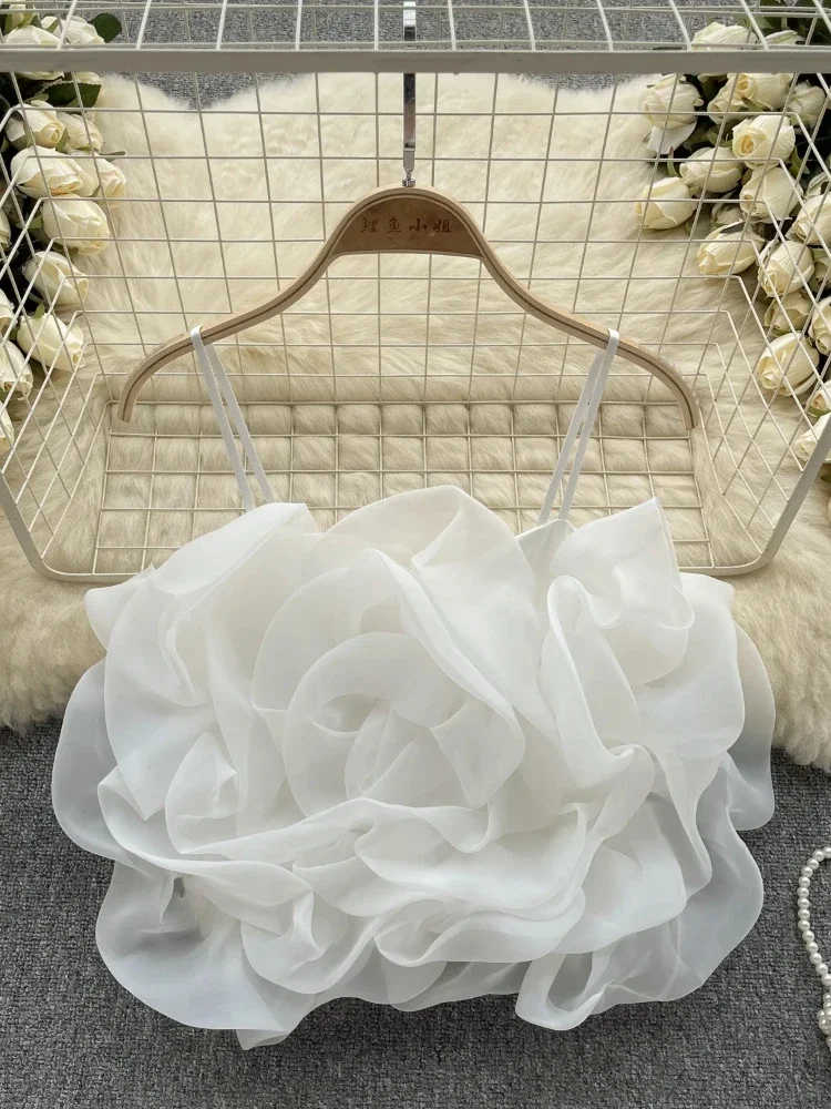 Chic Vintage Backless Corset Bustier Floral Pleated Tank Top Korean Fashion Sling Crop Top - Image 3