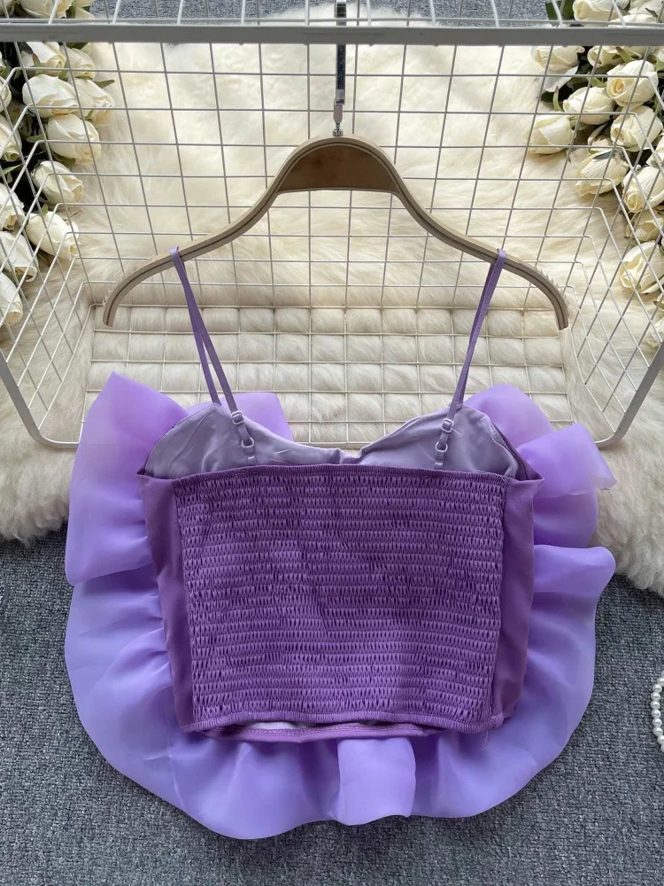 Chic Vintage Backless Corset Bustier Floral Pleated Tank Top Korean Fashion Sling Crop Top - Image 5