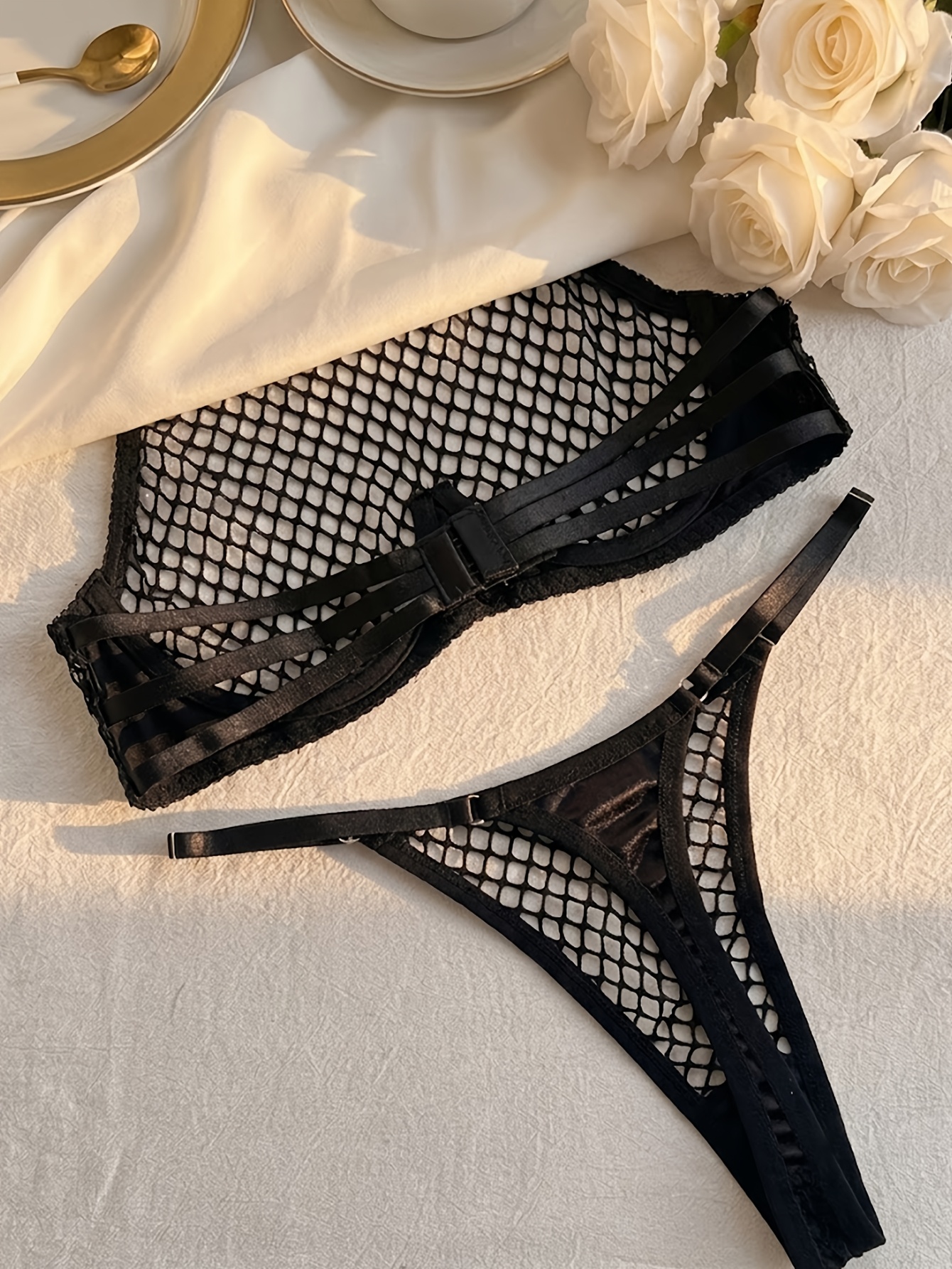 product-fancy-1de1ed76-b8b2-4451-8beb-888bc1707fe8 Elegant Black Sheer Fishnet Halter Lingerie Set Sexy Mesh Underwear Two-Piece - Image 4