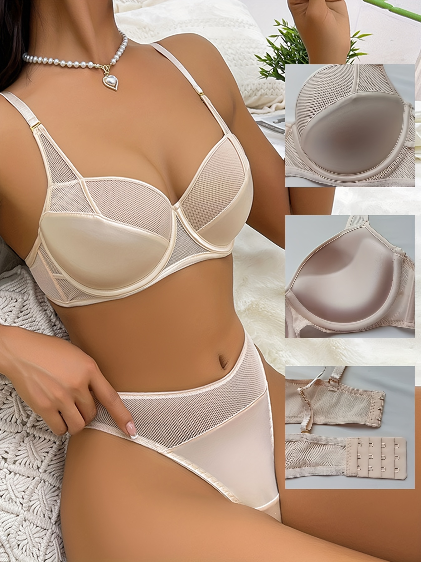 product-fancy-7315655f-a5d2-4727-9f61-fc3de7f57a50 Comfortable Bra Set with Thick Cups, Underwire Support, And Mesh Panel Panties. - Image 3