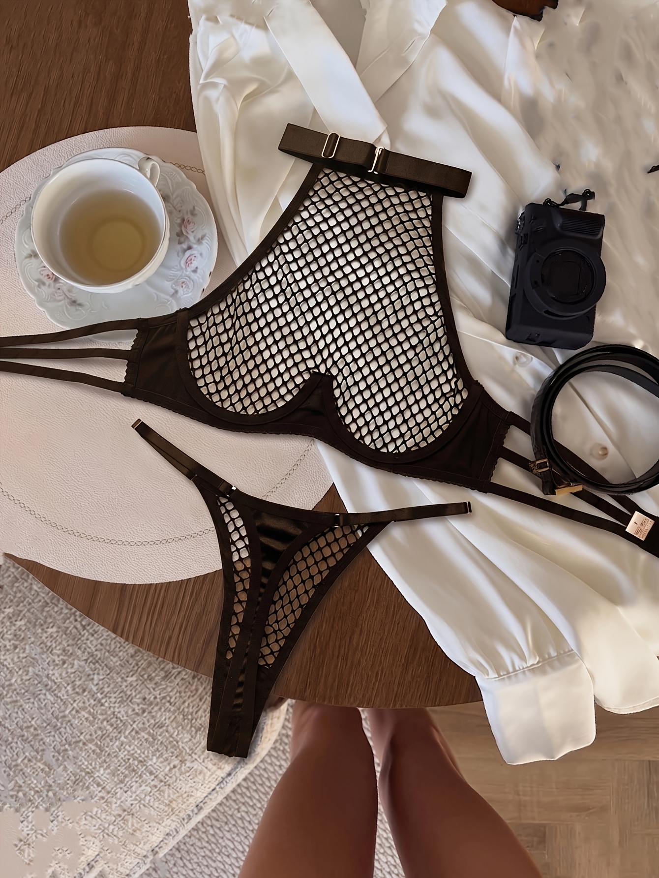 product-fancy-b2b82ad8-1ee2-4116-b185-78894dd6447c Elegant Black Sheer Fishnet Halter Lingerie Set Sexy Mesh Underwear Two-Piece - Image 2