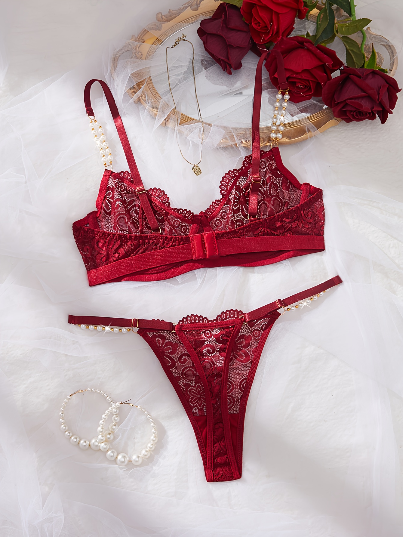 product-fancy-b6a36251-1220-4dca-802c-51ad2a2b0f1d Seductive Lace And Pearl Chain Accessory Women'S Lingerie Set, Featuring a Sexy Bra And Panties in a Two-Piece Ensemble - Image 4
