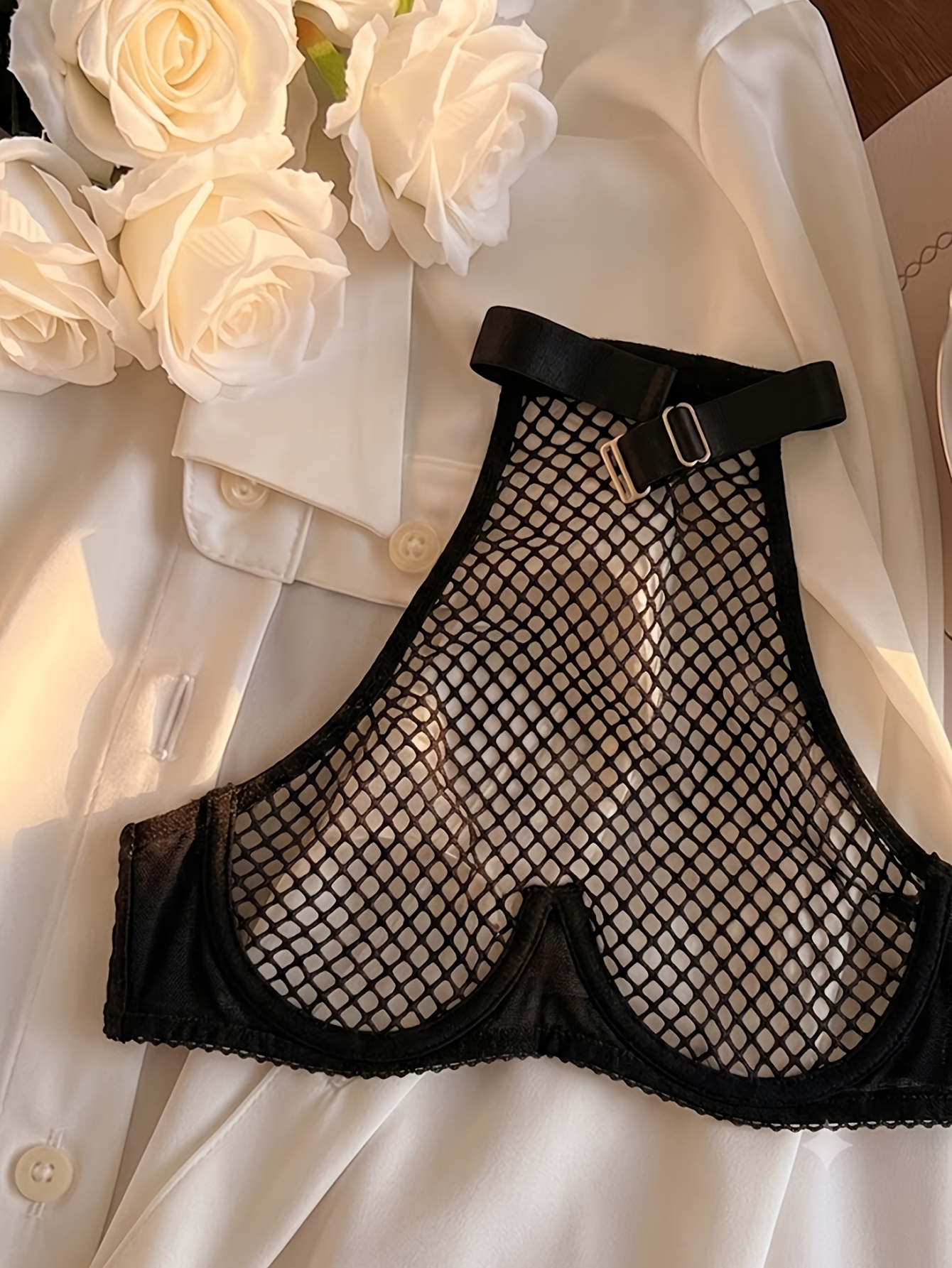 product-fancy-be131dd7-45e8-4799-8e7f-2bbe321d8a1d Elegant Black Sheer Fishnet Halter Lingerie Set Sexy Mesh Underwear Two-Piece - Image 1