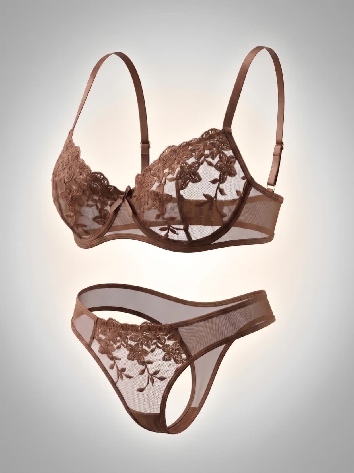 b-product-video-frame-img-b24d7f133dffcb58415d1f941243c527ca3db452.temu_.000001 Women'S Coffee-Colored Floral , Women'S Comfortable Bra And Panty Set, Suitable for Romantic Nights with Couples - Image 6