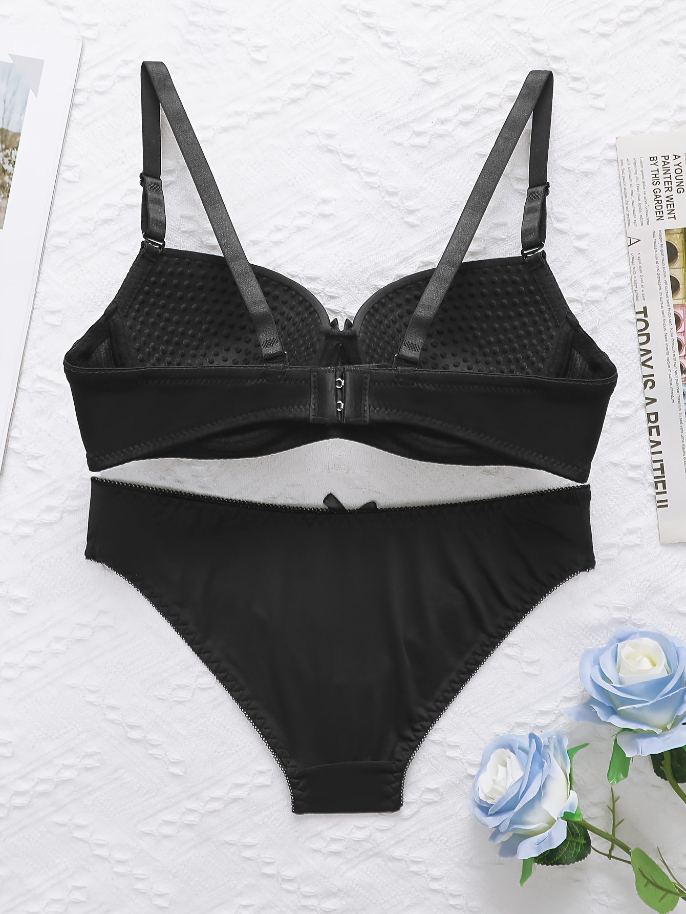 product-fancy-2932adfc-6d76-49d7-8c62-890f7f2a2676 Elegant Women's Sets of Solid Color Lingerie Deep V Bow Design Comfortable Skin-friendly Bra and Panties Two Piece Set - Image 6